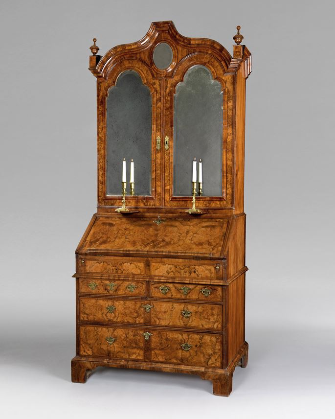 A superb Queen Anne period veneered walnut bureau bookcase | MasterArt